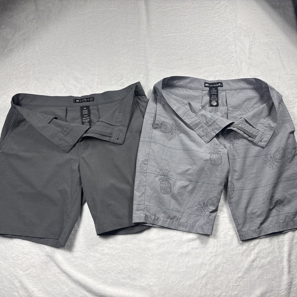 Travis Mathew Mens 34 Chino Shorts Performance Stretch Golf Lot of 2 Gray Tan